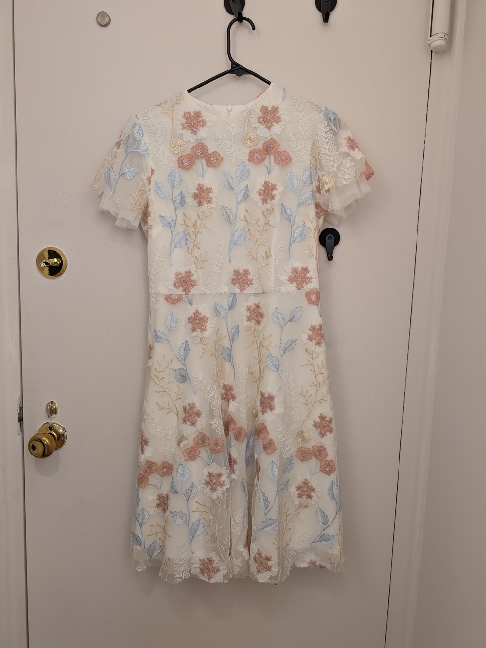 JessaKae White Dress with Blue and Pink Floral Embroidy